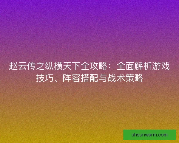 赵云传之纵横天下全攻略：全面解析游戏技巧、阵容搭配与战术策略