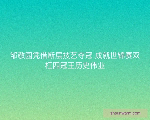 邹敬园凭借断层技艺夺冠 成就世锦赛双杠四冠王历史伟业