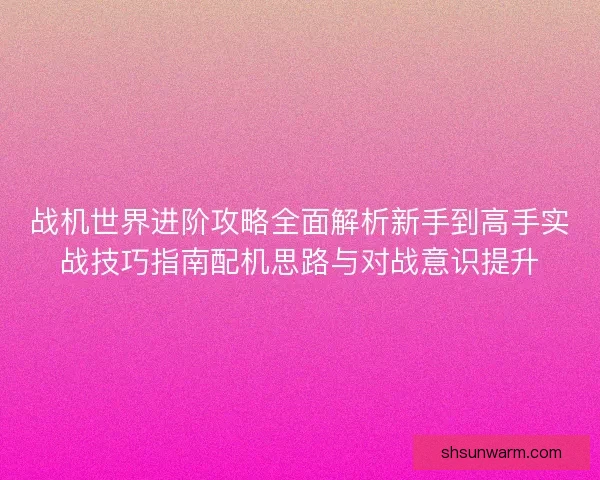战机世界进阶攻略全面解析新手到高手实战技巧指南配机思路与对战意识提升